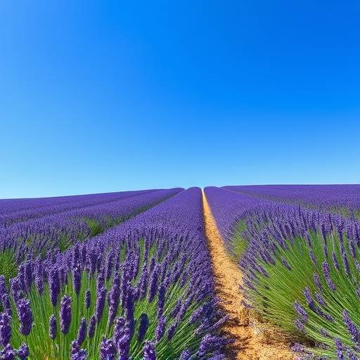 Champs de lavande en Provence sous un ciel bleu clair.