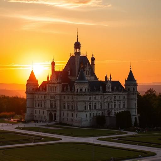 Château de Chambord dans la vallée de la Loire au coucher du soleil.
